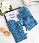 PIXEL HOME Cotton Microwave Oven Mitten for Microwave - Set of 2 PCS Oven Glove - Heat Resistant(Blue Pin Stripe)