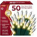 Clear Warm White Christmas Tree Lights - 9 ft String of 50 Incandescent Mini Bulbs Multifunctional Lighting Modes, for Decorative, Bedroom, Outdoor, Xmas Twinkle Lights with Green Wire Total 10.4 ft