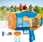 LAYPUNY 132 Holes Gatling Bubble Gun, Kids Toys Electric Bubble Machine Gun Launcher with Colorful Lights/Bubble Liquid for Adults Children Playing Garden Wedding Indoor Outdoor Party Outing - Blue