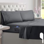 Dreamy Dreams Queen Size Bed Sheets Set, Soft Microfiber 4 Piece Bedding Sets with 1 Flat Sheet, 1 Fitted Sheet with Deep Pocket, 2 Open-end Pillowcases, Fits 8 in to 21 in Mattress (Dark Grey)