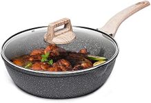 CAROTE Non Stick Frying Pan with Lid, Induction Deep Saute Pan with Lid, Stir-Fry Pan for All Hobs, PFOA Free (Grey, 28cm)