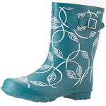 Jileon Half Height Wellington Boots for Women -Wide in Foot (EEE) and Ankle- Durable Boots for All Weathers - Teal Leaves 6