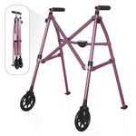 Stander Wonder Walker, Lightweight Foldable Space Saver Rolling Walker for Adults, Seniors, and Elderly, Compact Travel Walker with 6-inch Wheels and Ski Glides for Mobility Support, Regal Rose