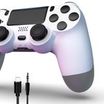 RYTM Wireless Controller for PS4, Bluetooth High Performance Gamepad, Support Dual Motor Feedback | Headphone Jack | 6-Axis Sensor | Touch Pad, Compatible with Playstation 4/Slim/Pro/Pc, White