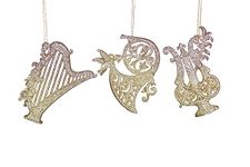 Gisela Graham Set of Three Gold Glitter Musical Instrument Christmas Hanging Decorations