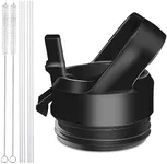 AIPENQ Straw Cap / Lid with 2 Straws and 2 Brushes for YETI Rambler / RTIC Bottle (Black)