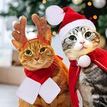 4PCS Cat Christmas Outfit Pet Christmas Costume Dog Christmas Outfit Cloak Santa Hat Scarf Antlers Hat Collar for Puppy Dog Cat