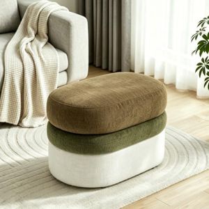 Modern Chenille Oval Ottoman, Upholstered Foot Stool for Living Room, Green