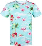 COSAVOROCK Men's Flowers Flamingos Hawaiian T-Shirt Light Blue XL