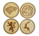 Derwent Laser Crafts Game of Thrones Inspired Wooden Coasters - Set of 4 Main House Sigils - Choice of Wood Type (Maple)