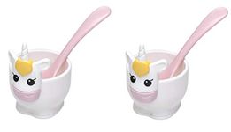 Joie Unicorn Egg Cup and Spoons, Plastic Kitchen Cups for Breakfast Food, Cooking, Soft-boiled and Hard-boiled Eggs, Jammy Yolk, 2 Piece, Light Pink