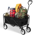 YSSOA Folding Garden Cart PRO, Collapsible Camping Wagon with 360 Degree Swivel Wheels & Adjustable Handle,100kg Weight Capacity,Black