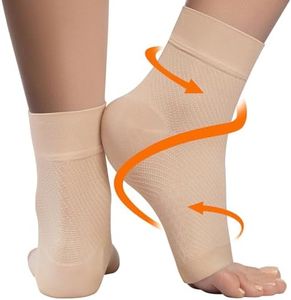 KEMFORD Ankle Compression Sleeve - Plantar Fasciitis Braces - Open Toe Compression Socks for Swelling, Sprain, Neuropathy, Arch Support for Men and Women - 20-30mmhg, L, Beige