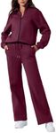 Aleumdr 2 Piece Track Suits for Women Set Sweatsuit Matching Sweat SetsZip Up Jackets Fleece Lined Wide Leg Sweatpants 2024 Fall Womens Athletic Clothing Travel Lounge Sets Red M