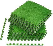 Sorbus Grass Foam Floor Tiles - 12 Interlocking Mats of 24"X24” Total of 48 Sq Ft for Kids Outdoor Toys, Playroom, Deck, Patio, Basement Home Gym - Artificial Carpet Grass Turf Indoor Outdoor Flooring