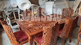 CLASSIC WOOD & CRAFT Teak Wood Dining Table Set with in Natural Finish Having Adorable Hand Carving/Dining Table Set/Dining Room Set (6 Chairs Dining Set)