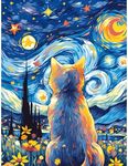 Paint by Number for Adults,Frameless DIY Oil Painting for Kids,Painting by Number Starry Night Cat,Paint by Numbers for Beginner Adult,Home Decoration Paint-by-Number Kits Acrylic Painting Kit,16"x20"