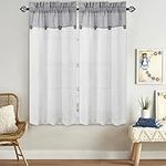 HOMERRY Button Cafe Curtains 45 inches Long Grey and White Stripe Color Block Basement Linen Blend Boho Kitchen Window Curtain Panels Home Decor Rod Pocket Window Treatment Drapes, Grey, Set of 2