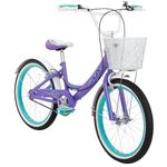 Huffy Girly Girl 20-Inch Cruiser Bike, Basket, Bell, Mudguards, Adjustable Comfort Saddle, Upright Handlebars, Single-Speed, Dual Brakes, Stylish Girls’ Bike for Ages 5-9, Gloss Purple