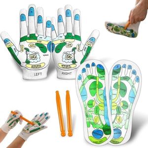 Elfzone Acupressure Socks and Gloves - 4 Pcs Reflexology Socks with Tools, Tutorial Reflexology Gloves with Massage Sandal, Pain Relief Acupuncture Socks for Foot Massage (2 Rods)