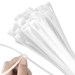 Hian 8-Inch White Cable Ties, 3.6mm Width, Nylon Zip Ties for Home, Office, and Outdoor Use - Strong, Durable, and Versatile Cable Organizers (Pack of 100)