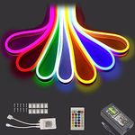 Balabaxer RGB Neon LED Strip Lights, 5m 12V LED neon Light with Infrared Controller, Suitable for Decorative Lighting of bedrooms, Living Rooms, Parties (Mutilcolor with Power Supply)