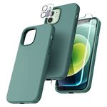 TOCOL 5 in 1 for iPhone 12 Case/iPhone 12 Pro Case 6.1", with 2 Pack Screen Protector + 2 Pack Camera Lens Protector, Silicone Slim Shockproof Cover [Anti-Scratch] [Drop Protection], Midnight Green