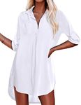 Ekouaer Womens Cover Up Shirt Sexy Swim CoverupLightweight Beach Shirt,Medium