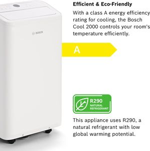 Bosch Cool 2000 Portable Air Conditioner – 3-in-1, 2.6 kW, Dehumidifier & Fan, Auto/Silent/Sleep Modes, Up to 35m²