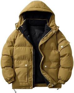 ceauros Men's Winter Coat Warm Puffer Jacket Detachable Hood Thickened Quilted Jackets Ski Outerwear with Pockets(Caramel,S)