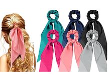 LOCANS Plain lining striped Polka Dots Printed Silk Satin Hair Band scarf Head Band Jurra Rubber band scarf for Child,Girl,Women (Multicolor, Pack of 6, scarf band)