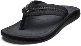 OLUKAI Hokua Men's Beach Sandals, Quick-Dry Flip-Flop Slides, Water Resistant & Wet Grip Rubber Soles, Compression Molded Footbed & Soft Comfort Fit, Black/Dk Shadow, 14