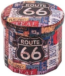 B FSOBEIIALEO Folding Storage Ottoman Round, Faux Leather Footrest Stool Seat, Storage Organizer Toy Chest 15" (Route 66 Barrel)