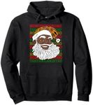 Black Jolly Santa Ho Ho That Melanin Tho Santa w/ Kente Hat Pullover Hoodie