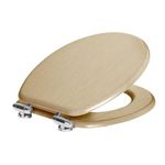 1x Light Oak Soft Close Wooden Toilet Seat - Standard Shape Slow Closing Bathroom WC Lid Cover Top with Fittings - by Harbour Housewares