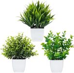 Dekorly Artificial Potted Plants, 3 Pack Artificial Plastic Eucalyptus Plants Small Indoor Potted Houseplants, Small Faux Plants For Home Decor Bathroom Office Farmhouse (Set 0F 3), White