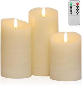 ANGELLOONG Flickering Flameless Candles with Remote, Real Wax Battery Operated LED Fake Candles with Timer, Ivory White for Valentines Wedding Holiday Party Home Decor, Set of 3