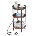 Small Round End Table with Charging Station for Small Space, 3 Tier Round Side Table Couch Beside Table with USB Ports & Power Outlets,Sofa Side Table for Living Room Bedroom