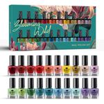 Blooming Wild Nail Polish Set 20 Different Shades in Art Nouveau Floral Style Display Box Premium Lacquer Collection