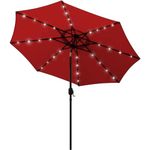 Blissun 9 ft Solar Umbrella 32 LED Lighted Patio Umbrella Table Market Umbrella with Tilt and Crank Outdoor Umbrella for Garden, Deck, Backyard, Pool and Beach (Red)