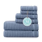 Martha Stewart 100% Cotton Bath Towels Set Of 6 Piece, 2 Bath Towels, 2 Hand Towels, 2 Washcloths, Quick Dry Towels, Soft & Absorbent, Bathroom Essentials, Textured Blue