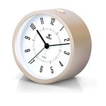 Laigoo Analog Alarm Clock Non-Ticking, Silent Vintage Bedroom Clock Travel Alarm Clock Round Kitchen Clock Battery Operated with Snooze & Nightlight Function for Home/Kitchen/Office(Gold)