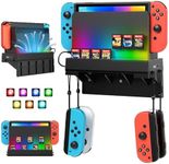 RGB Switch Wall Mount for Nintendo Switch/OLED, Wall Control Shelf with 7 Light Modes, Switch Controller Wall Holder, 7 Game Card Slots & 4 Hook for Switch Controllers