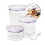 Avid Armor 3 Piece Vacuum Food Container Set for Home Kitchen with Accessory Hose in 2L, 1.4L, and 0.7L Sizes BPA Free