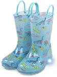 Hbxooxts Toddler Light Up Rain Boots for Girls Boys Waterproof Rain Boots with Handles Outdoors Kid Rain Boots (Blue Dinosaur, Toddler, 5, Numeric, US Footwear Size System, Medium)