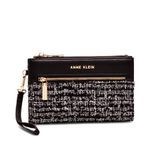 Anne Klein Women's Ak 2 Piece Gift Set with Tweed Zip Clutch and Card Case Wristlet, Black Multi