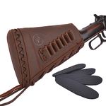 Leather Buttstock Cheek Rest with Rifle Ammo Holder for.308, 30-30, 357, 45-70 .22LR 12GA 16GA 20GA (Brown(.357 .30-30 .38), Righty Shooter)