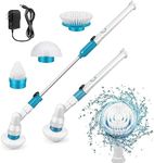 Electric Spin Scrubber | Power Brush Floor Scrubber | Movable Surface Cleaner Adjustable Extension Arm with 3 Replaceable Cleaning Brush Heads | Bathroom Scrubber Cleaning Brush | (Stainless Steel)