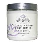 GLIMMER GODDESS Organic Whipped Body Butter - Unscented, Vegan, 24 hour Hydration, Reduces Stretch Marks, For Eczema and all Skin Types, Baby Friendly, Organic Ingredients 8 oz