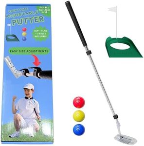 Go for It Golf Kids Putter with Extendable Shaft - Adjustable Size for Junior Golfers - Right Handed - Ideal Training Club for Children, Youth - Includes 3 Balls, Cup with Flag - Silver, 17"-35"